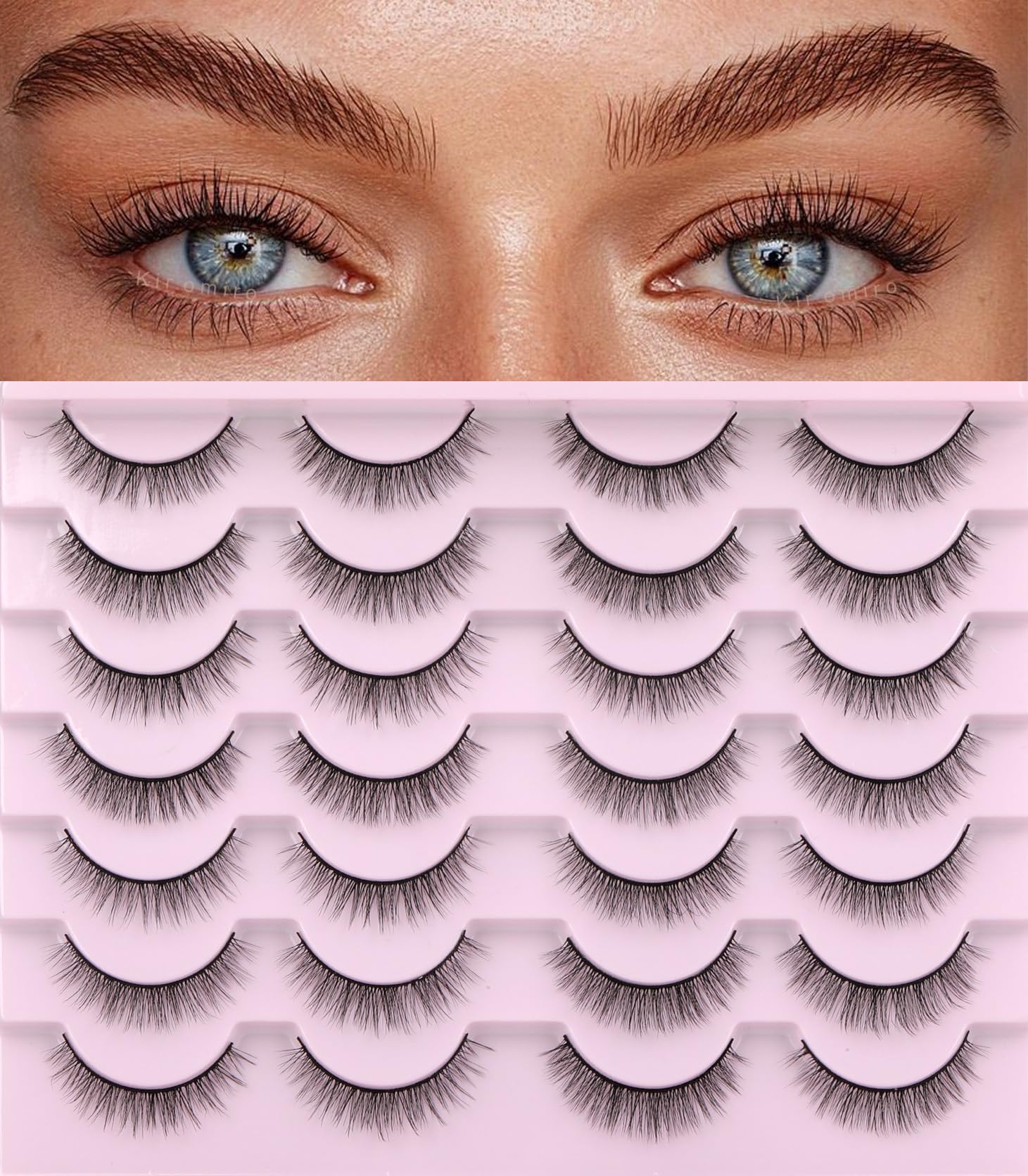 Photo 1 of Kiromiro Natural Lashes Wispy Fake Eyelashes Nautal Look 10mm 3D Mink Lashes Extension Soft Strip Eyelashes Pack