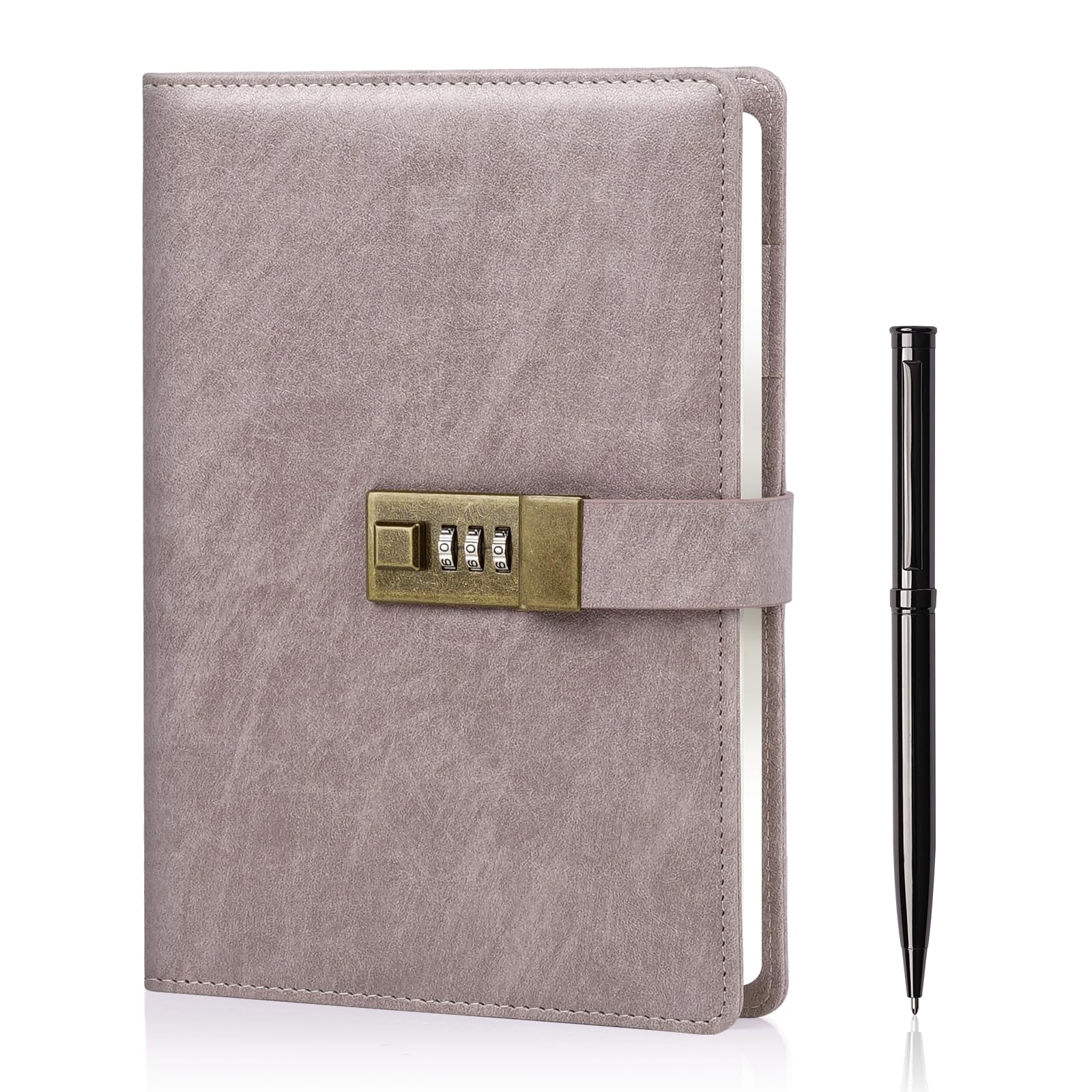 WEMATE Diary with Lock, A5 Journal with Lock 240 Pages, Locking Journal with Pen & Gift Box, Lockable Diary Planner Organizer for Men and Women, 8.6x5.8in Pinky Beige — image 1