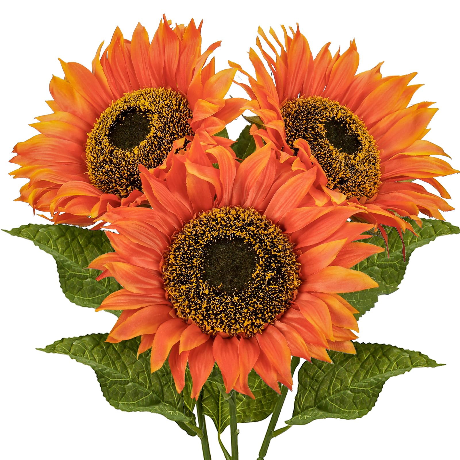 Briful 3 Packs Sunflowers Orange Artificial Flowers, 8" Large Artificial Sunflower Heads - 32" Tall Artificial Flowers Silk Sunflowers Fake Flower for Home Garden Wedding Party Decor