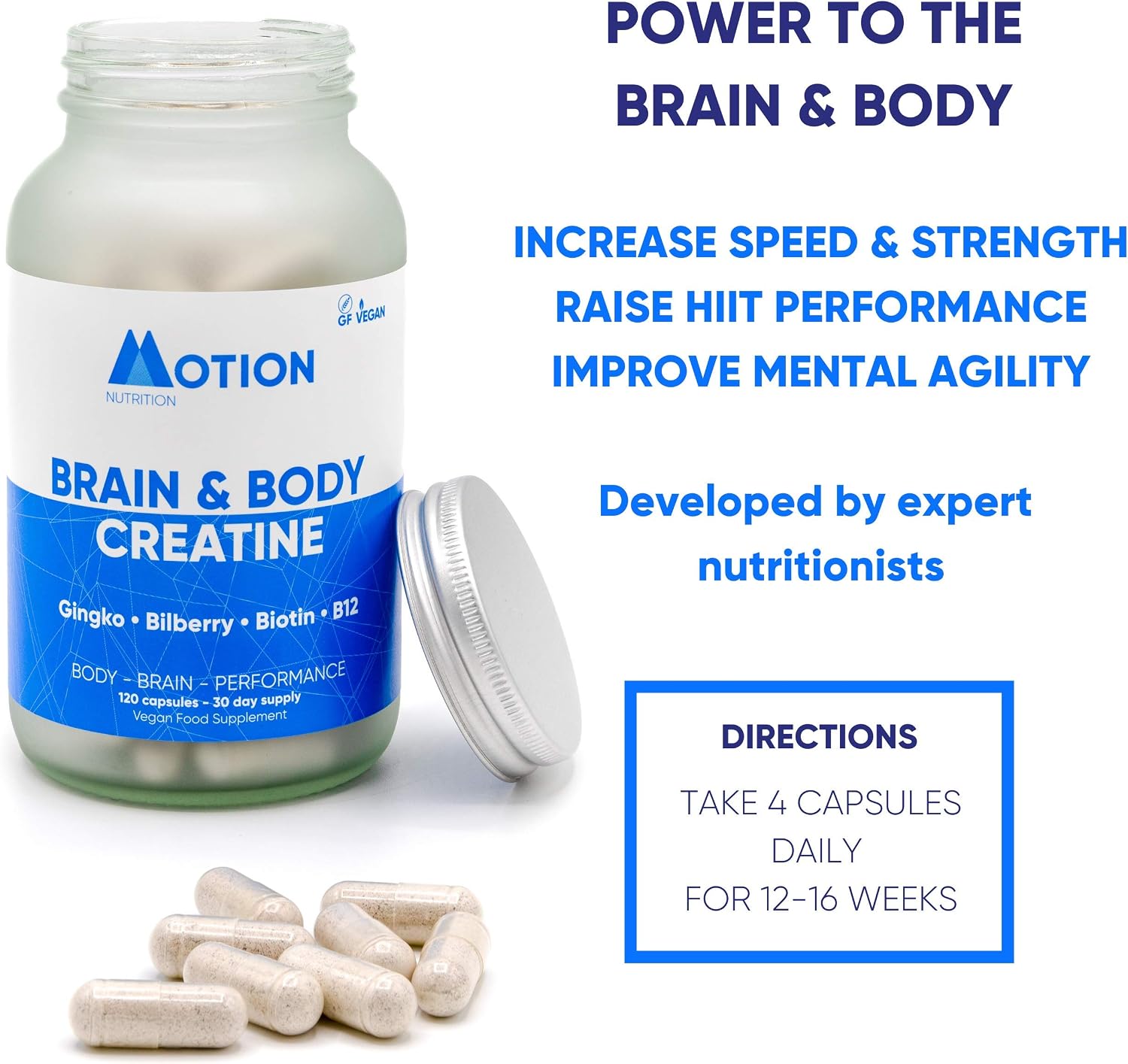 Motion Nutrition Brain & Body Creatine, Creatine Capsules for Increased Power Speed + Mental Performance - Image 5