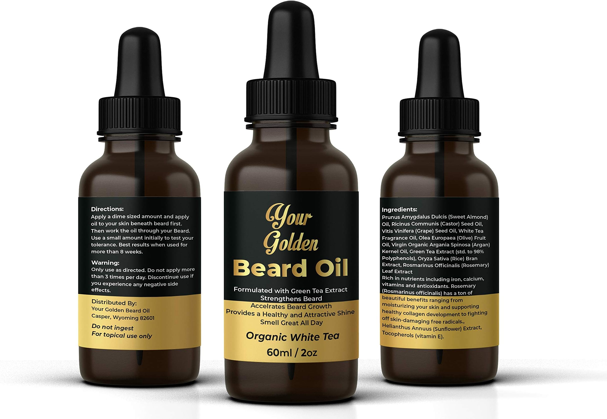 Your Golden Men's Premium and Luxurious Beard Oil 60ML - Fortified with Green Tea Extract and Other Supporting Ingredients - Organic White Tea Fragrance - 1 Bottle