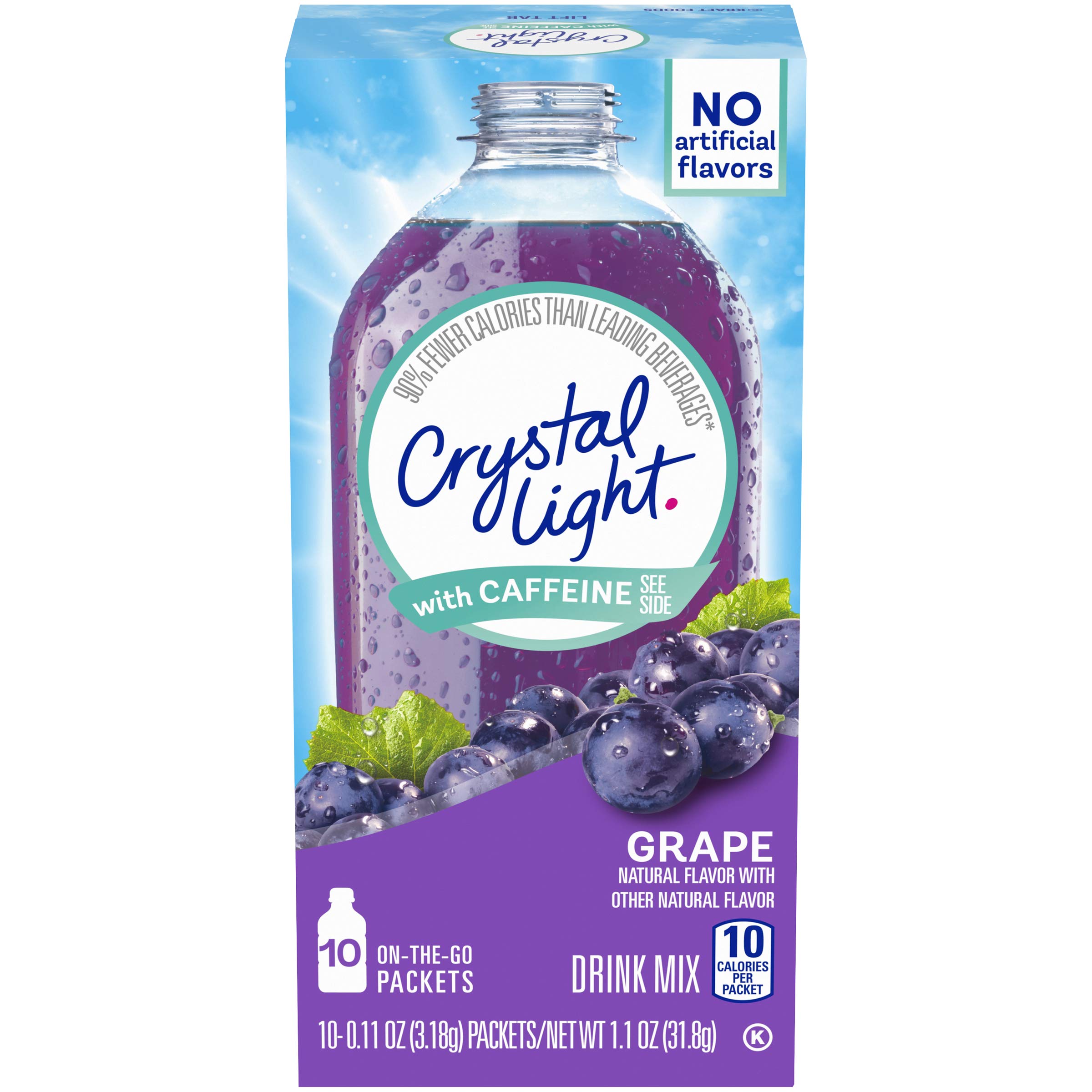 Crystal Light On-The-Go Sugar-Free Grape Energy Drink Mix with Caffeine, 1.1 Oz,Pack of 12