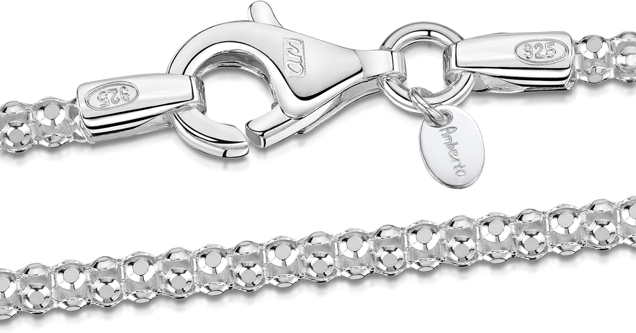 Amberta 925 Sterling Silver 2.5 mm Diamond Cut Popcorn Coreana Chain Necklace 16" 18" 20" 22" 24" in