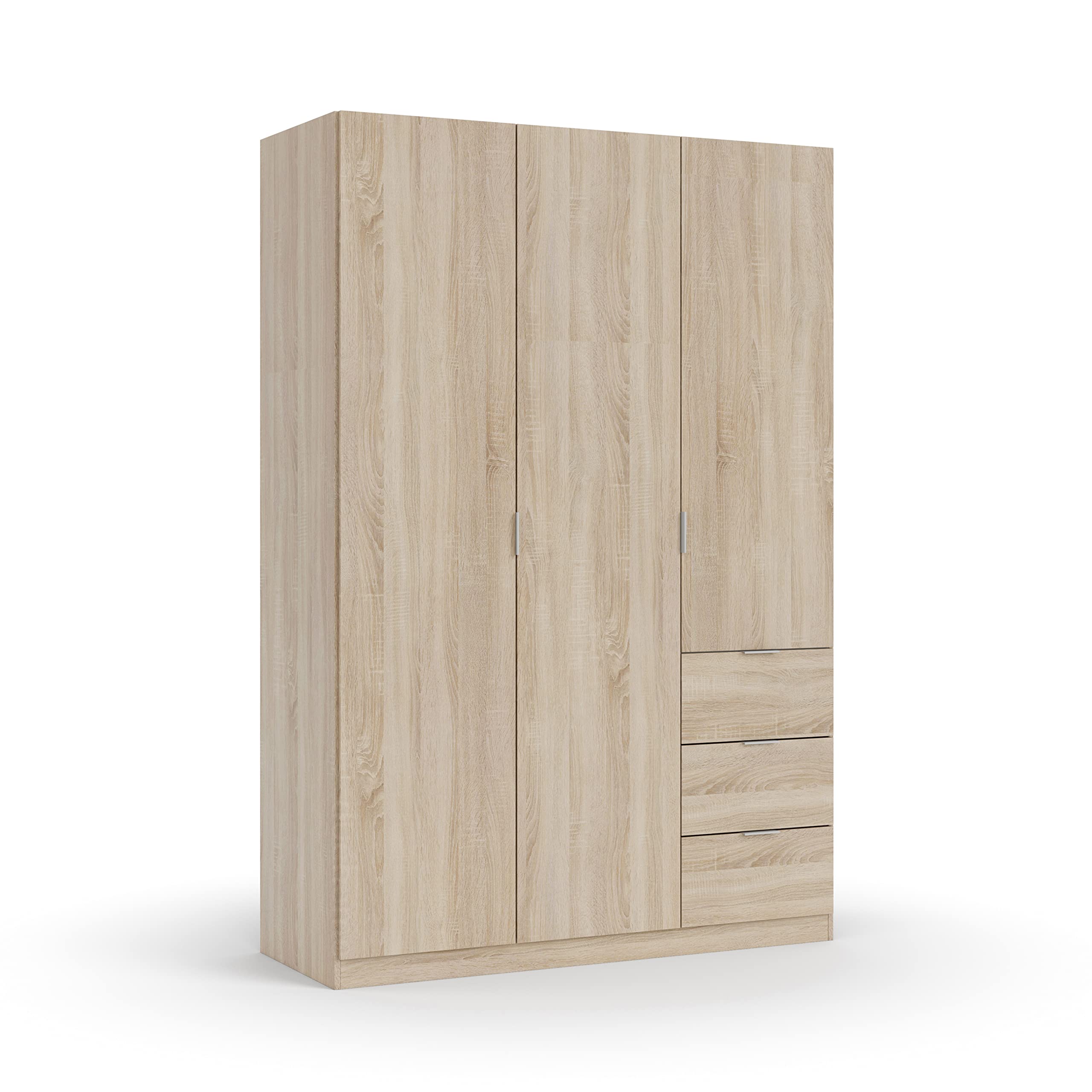 Armario-Ropero-de-3-Puertas-y-3-Cajones-Armario-Dormitorio-Acabado-en-Color-Roble-Canadian-Medidas-135-cm-Ancho-x