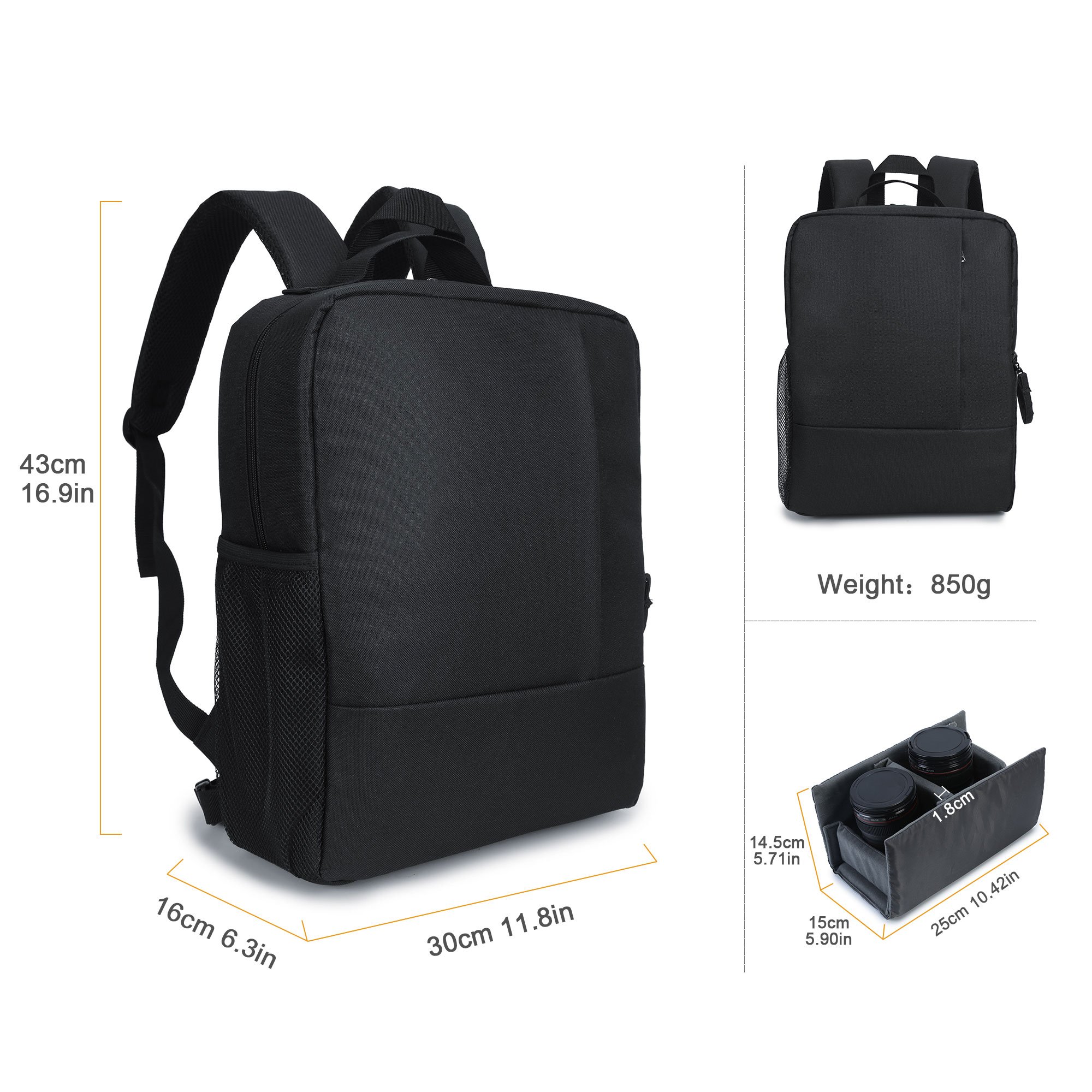 Fashion Camera Backpack Multifunctional Waterproof Anti-Shock SLR/DSLR Camera Bag with Customizable Dividers & USB Charging Port Lightweight Travel Outdoor Laptop Bag - Black