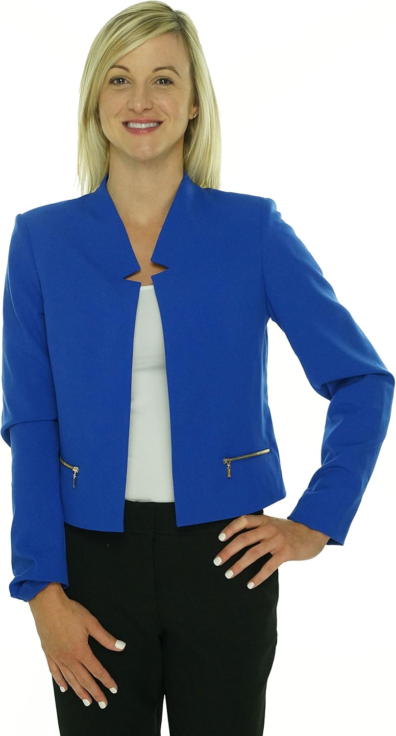 Calvin Klein Women's Zip Front Suit Jacket, Electric Blue, 14 at Amazon
