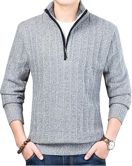 Amazon ニット セーター メンズ 冬ゴルフウェア メンズ 冬服 ハイネック 裏起毛 あったか ハーフジップ 無地 おしゃれ カジュアル スボーツウェア グレー冬 2xl セーター 通販