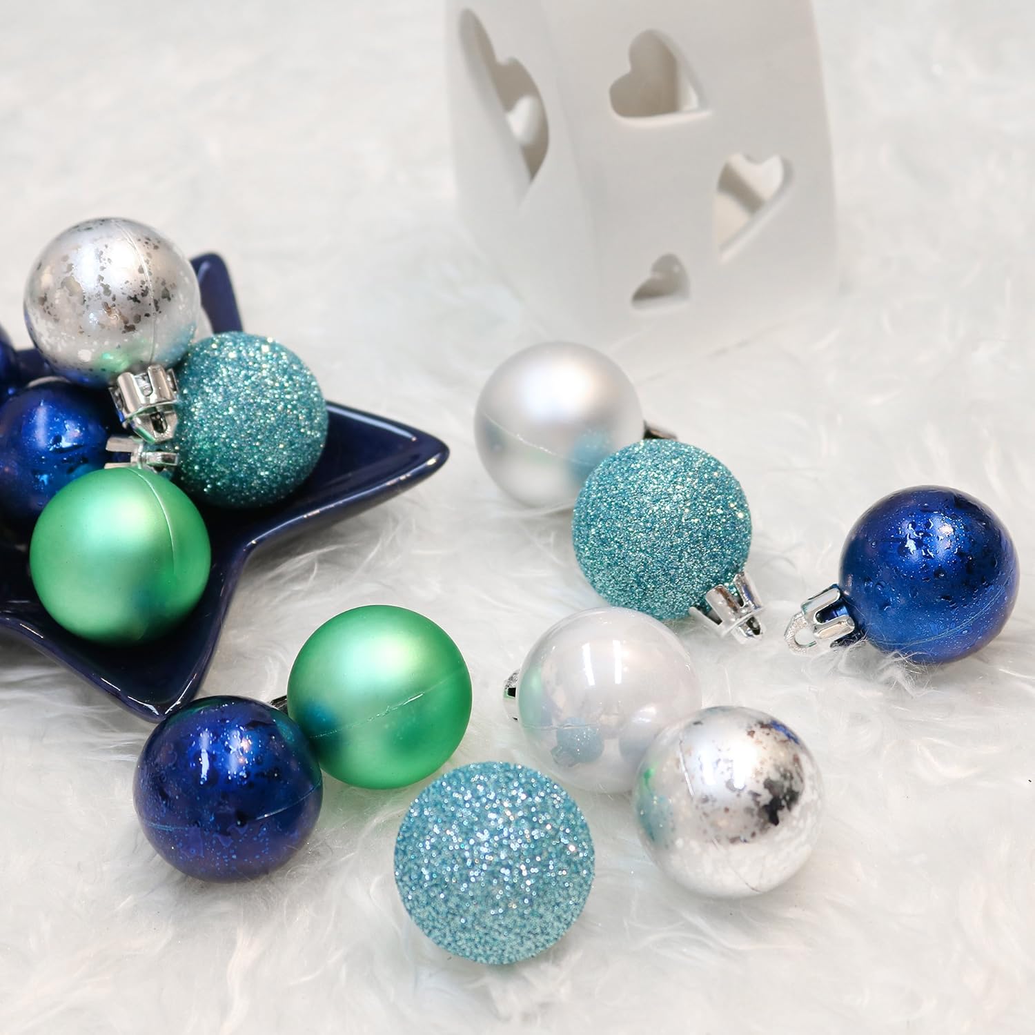 Valery Madelyn Christmas Baubles for Christmas Tree Decoration 49 Pieces 3cm Artic Village and Silver Blue Shatterproof Ball Ornaments - Image 5