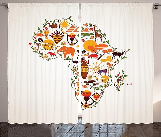 Amazon Com Ambesonne African Curtains Africa Travel Map Plan