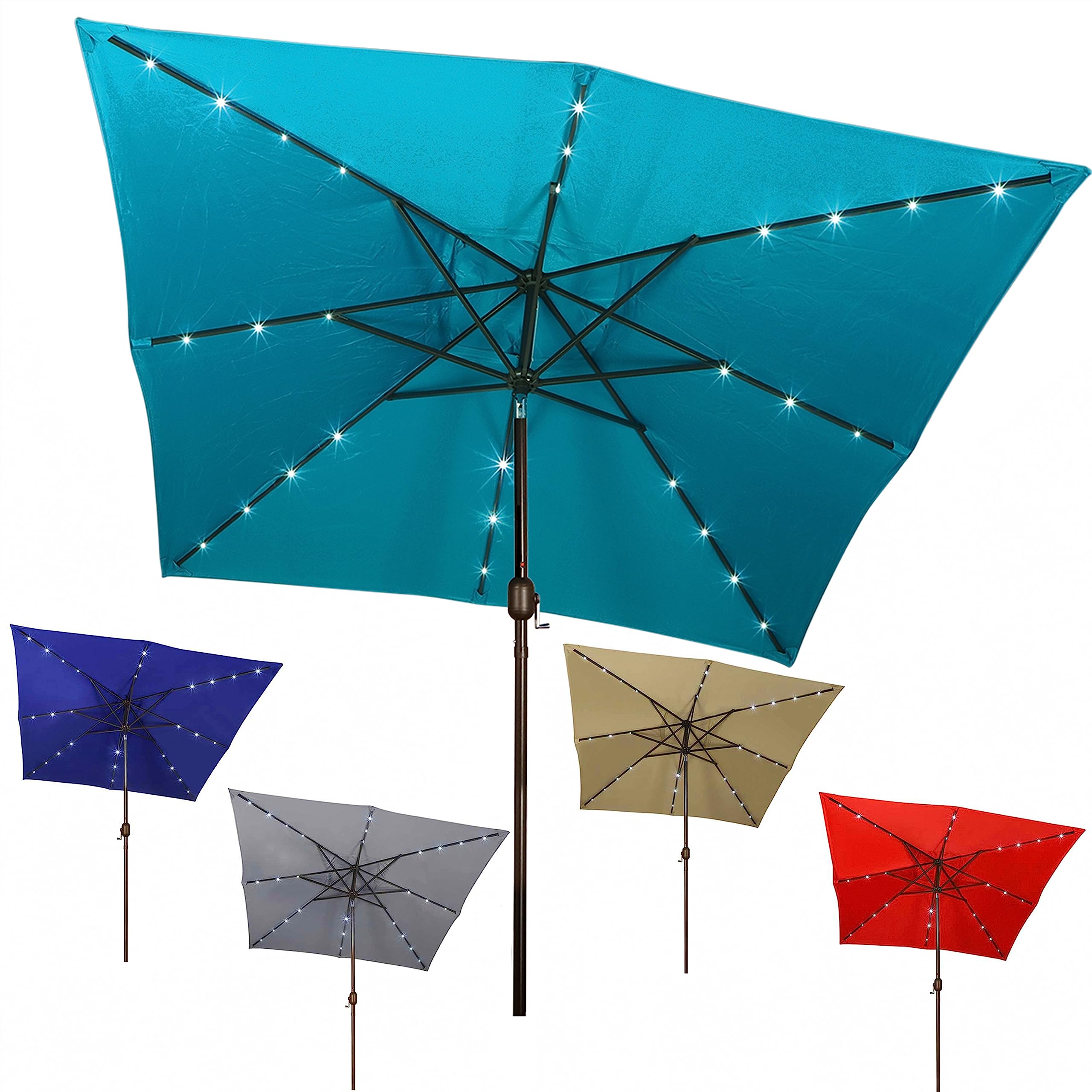 Photo 1 of ***(MAJOR DAMAGE/ SEE NOTES)***Blissun Square Patio Umbrella with 28 LED Lights, Solar Umbrella Table Market Umbrella with Tilt and Crank Outdoor Umbrella for Garden, Deck, Backyard, Pool and Beach, Cerulean