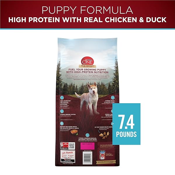 PURINA ONE TRUE INSTINCT WITH REAL CHICKEN AND DUCK HIGH PROTEIN PUPPY FOOD FORMULA NATURAL WITH ADDED VITAMINS, MINERALS AND NUTRIENTS – 7.4 LB. BAG