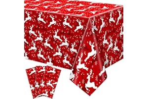Newwiee 3 Pack Christmas Tablecloths 108 x 54 Inch Disposable Plastic Rectangle Table Cover Holiday Waterproof Tablecloth for Christmas Thanksgiving Party Table Decor(Elk)