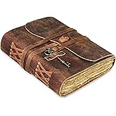 Leather Journal with Deckle Edge Paper 8x6 inch and Vintage Key | Handmade Writing Notebook Diary | Bound Daily Notepad for Men & Women Medium, Sketch/Writing pad for Artists