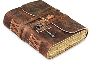 Leather Journal with Deckle Edge Paper 8x6 inch and Vintage Key/Handmade Writing Notebook Diary/Bound Daily Notepad for Men &