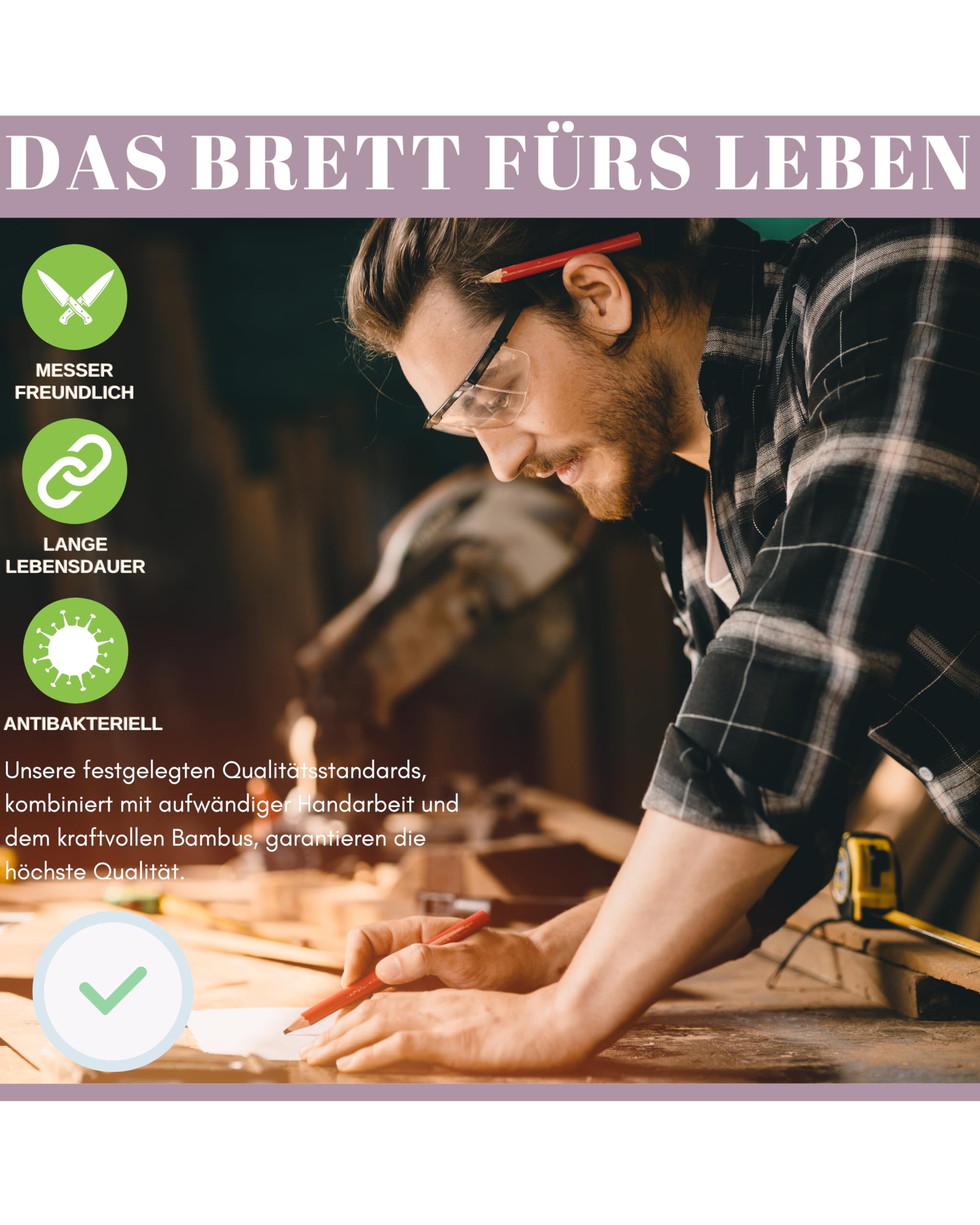 Gutherz® Bambus Schneidebrett aus Holz - 3er Set- Natürlich- ohne Lack | Antibakteriell | 38x25 / 30x20/ 22x15 | Vorgeölt- Sofort Einsatzbereit, Langlebig & Messerfreundlich| Holzbrett 1,5 cm Dick 8