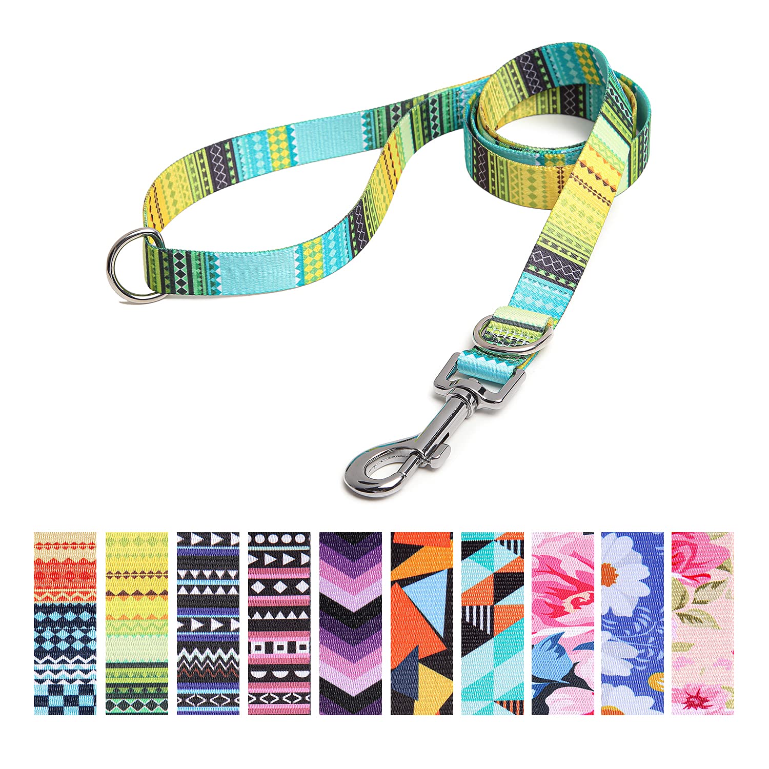 Suredoo Soft Nylon Dog Lead Leash with Colorful Patterns, Comfortable Strong Dog Training Walking Lead Leashes with 2 D-ring for Small Medium Large Dogs, 1.2m × 2.0cm (Bohemian Yellow) — image 1