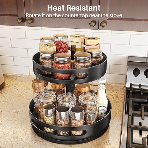 Lazy Susan Organizer Spice Rack Tier Height Adjustable Spice