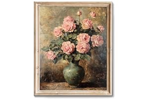 RETRART Moody Pink Peonies Painting, Retro Flower Botanical Painting Farmhouse Wall Decor, Vintage Painting Rustic Still Life Pink Peonies Prints for Bedroom Living Room Bathroom Wall Decor -8x10" Unframed