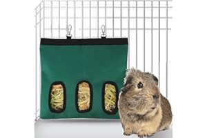 KEXWEN Rabbit Hay Feeder, Hanging Rabbit Hay Feeder Bag for Guinea Pigs Bunnies Chinchillas .3 Holes Small Animal Pet Large Hanging Hay Feeder,600D Oxford Fabric (Green)