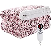 Eydna Electric Heated Blanket Full Size 72"×84" with 9 Heating Levels & 1-10Hs Auto Off, Plush Sherpa, Energy Efficient, Machine Washable, for Couch & Bed, Leopard Print Pink & White