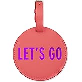 Kate Spade New York Round Vegan Leather Luggage Tag for Women, Durable Suitcase ID Tag, Let's Go