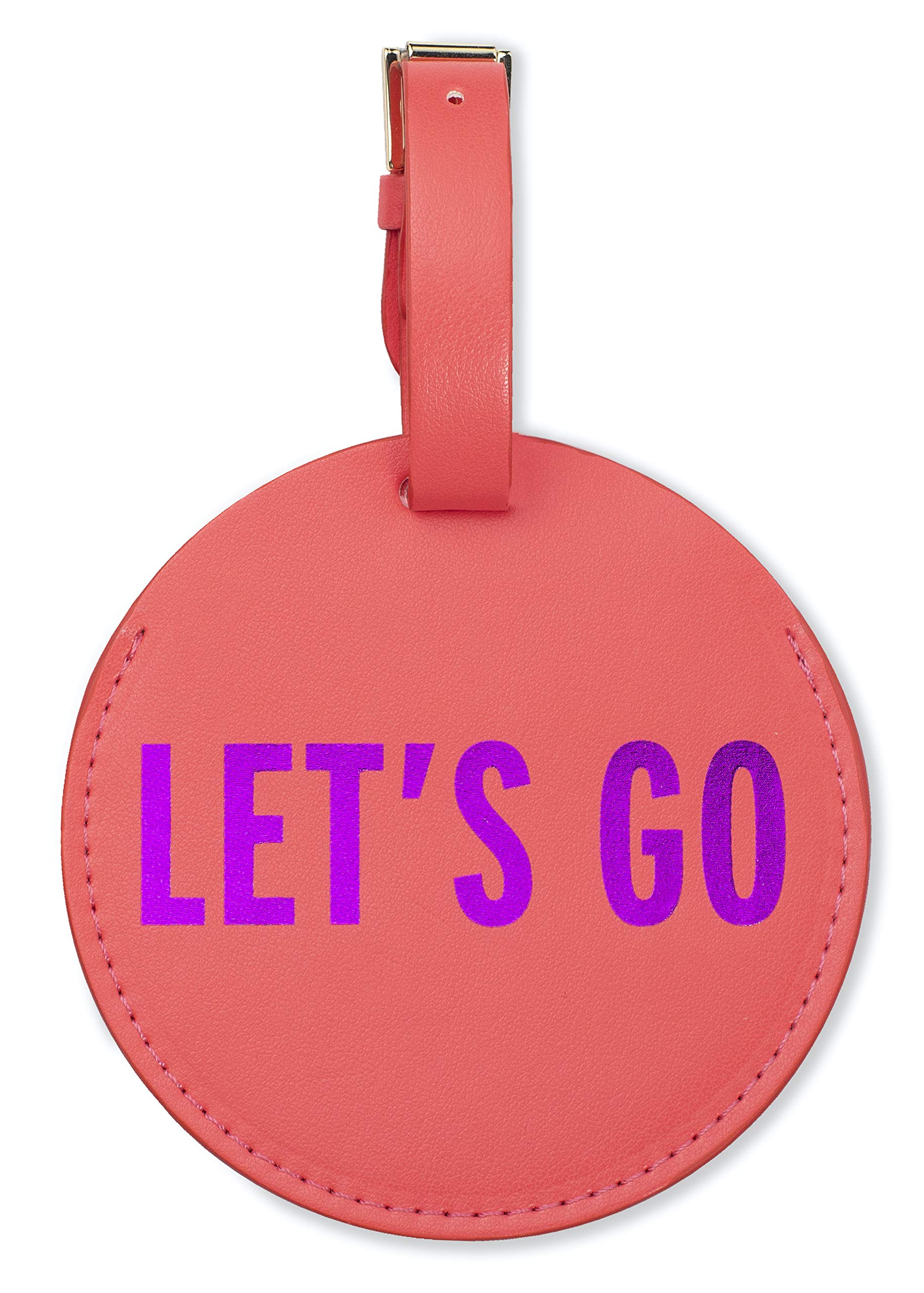 Kate Spade New York Round Vegan Leather Luggage Tag for Women, Durable Suitcase ID Tag (Let's Go)