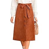 CUPSHE Women's Button Front Midi Skirts Suede A-line Waist Tie Long Skirt Western Casual Vacation