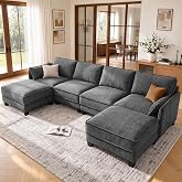 Modular Sectional U Shaped Couch, 116" Cloud Sofa for Living Room | Plush Foam Cushion, Reinforced Frame, Clean‑Line Styling, Easy Assembly, Premium Chenille Fabric, Movable Ottoman, Dark Gray