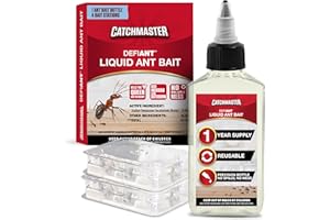 Catchmaster DEFIANT Premium Liquid Ant Killer, 1-Year Supply, Kills the Queen and Colony, No Mess Precision Bottle, Reusable Ant Traps Indoor & Outdoor, Pest Control Traps, Made in USA