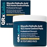 QRxLabs Acne Clearing Pads - 2% Salicylic Acid, 10% Glycolic Acid - 50ct | Daily Exfoliating Pads for Face &amp; Body - Help Prevent and Control Breakouts - Targets Acne Scars to Improve Texture and Tone