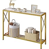Tajsoon Entryway Table 41.8", 2 Tier Gold Console Table with Shelves | Narrow Entry Table, Thin Sofa Table for Hallway, Living Room, Foyer, Entrance, Corridor, Office, Gold &amp; White