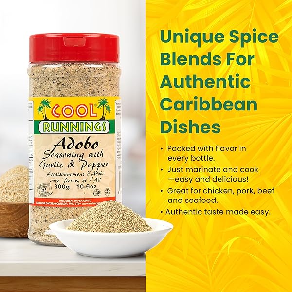 COOL RUNNINGS ADOBO SEASONING WITH PEPPER AND GARLIC 300G – SAVORY AND AROMATIC ADOBO SPICE BLEND FOR MEATS, VEGETABLES, FISH, SEAFOOD AND STEWS