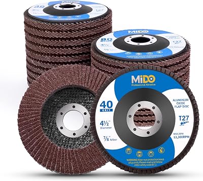 MIDO Professional Abrasive Flap Discs 115mm 20 Pcs 40/60/80/120 Grit Type 27