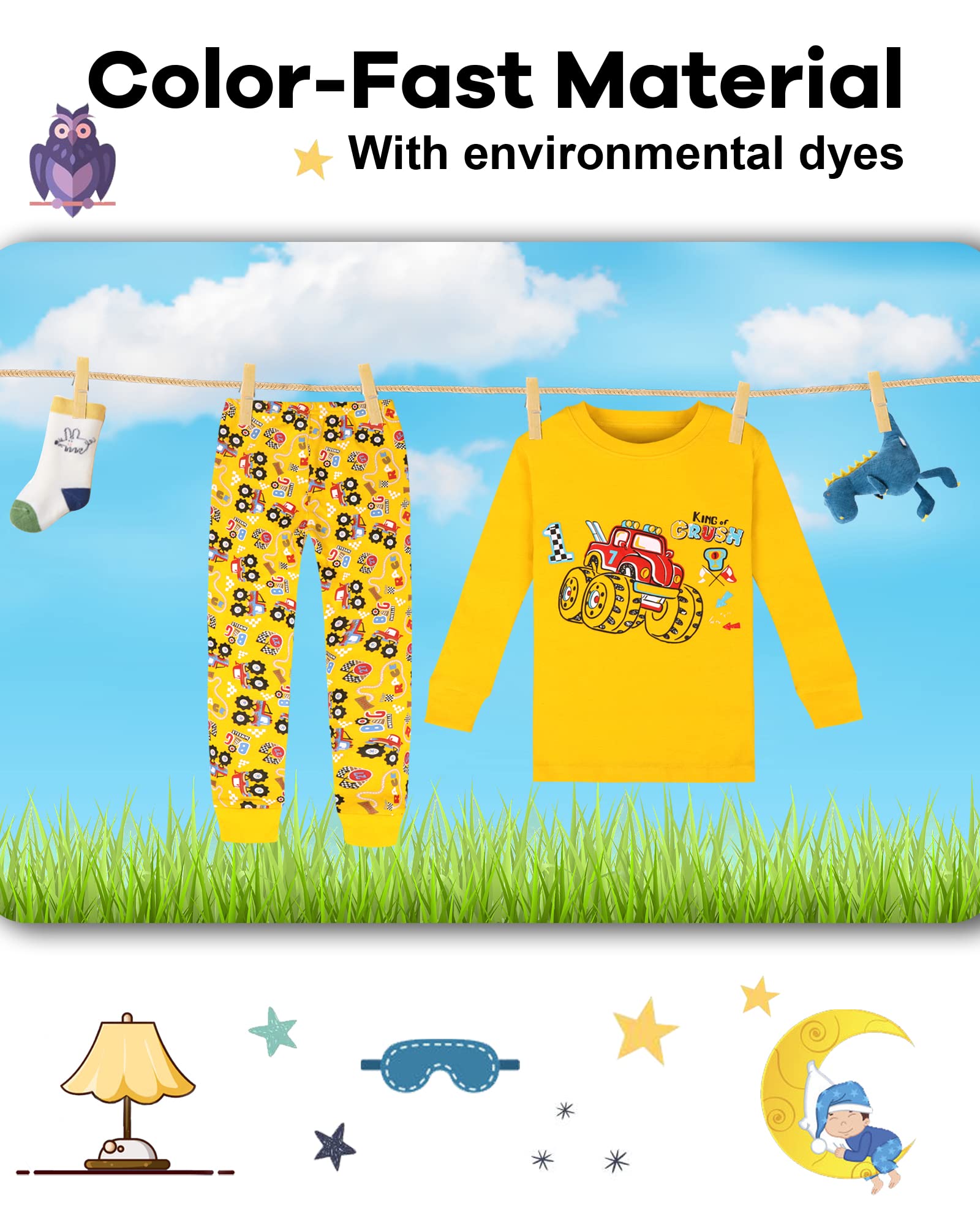 Boys Pajamas 4 Pieces Long Set 100% Cotton Sleepwear Size 18 Months-12 Years
