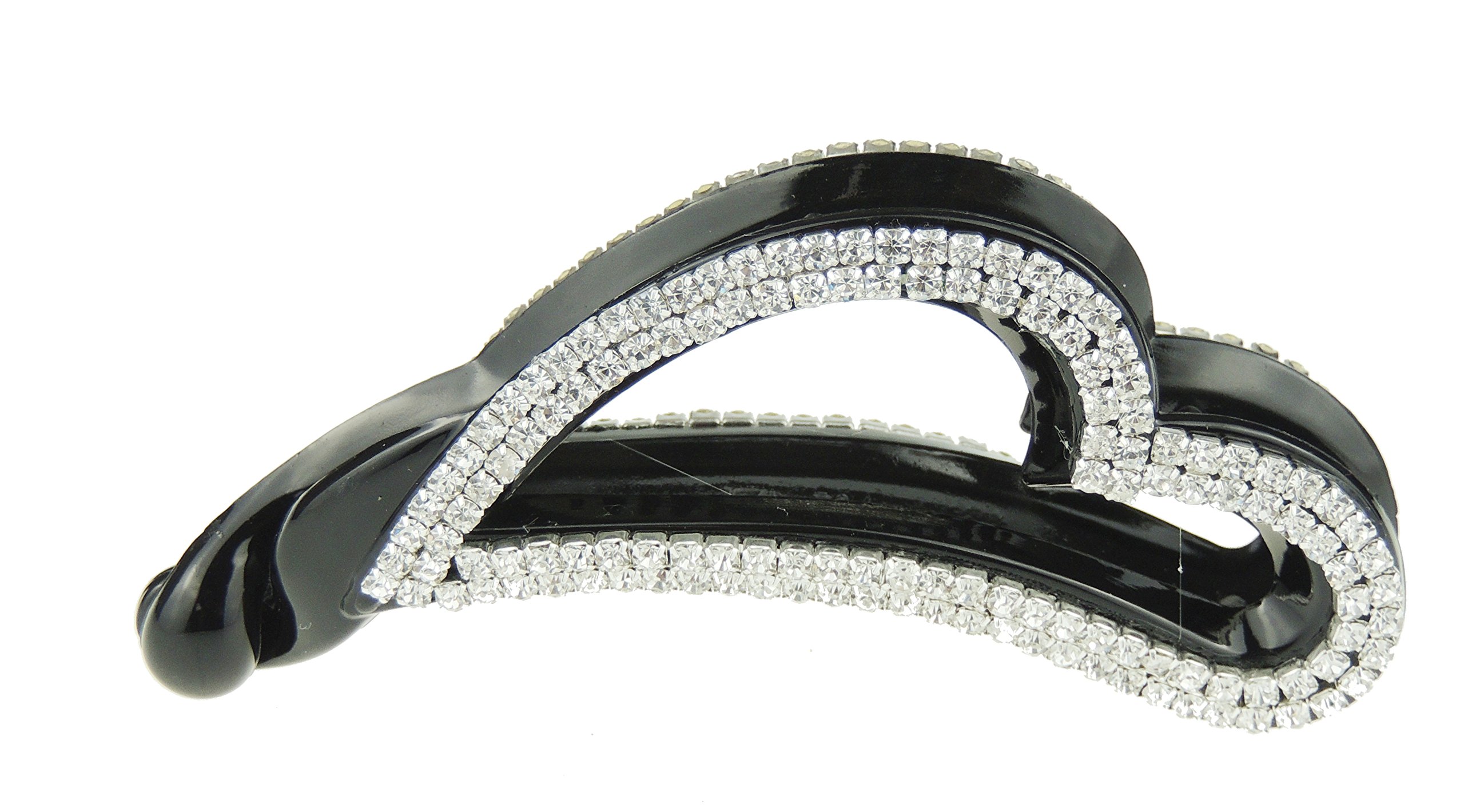Sparkly Womens Girls Crystal Rhinestone Diamante Bridal Wedding Guest Christmas Party Bridesmaid Birthday Hair Accessories Banana Wide Cuff Styling Ponytail Hair Barrette Grip Claw Clamp Heart (Black)