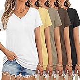 5 Pack Women's Short Sleeves V Neck Tops Spring Summer Outfits Trendy T Shirts 2026 Casual Fashion Clothes