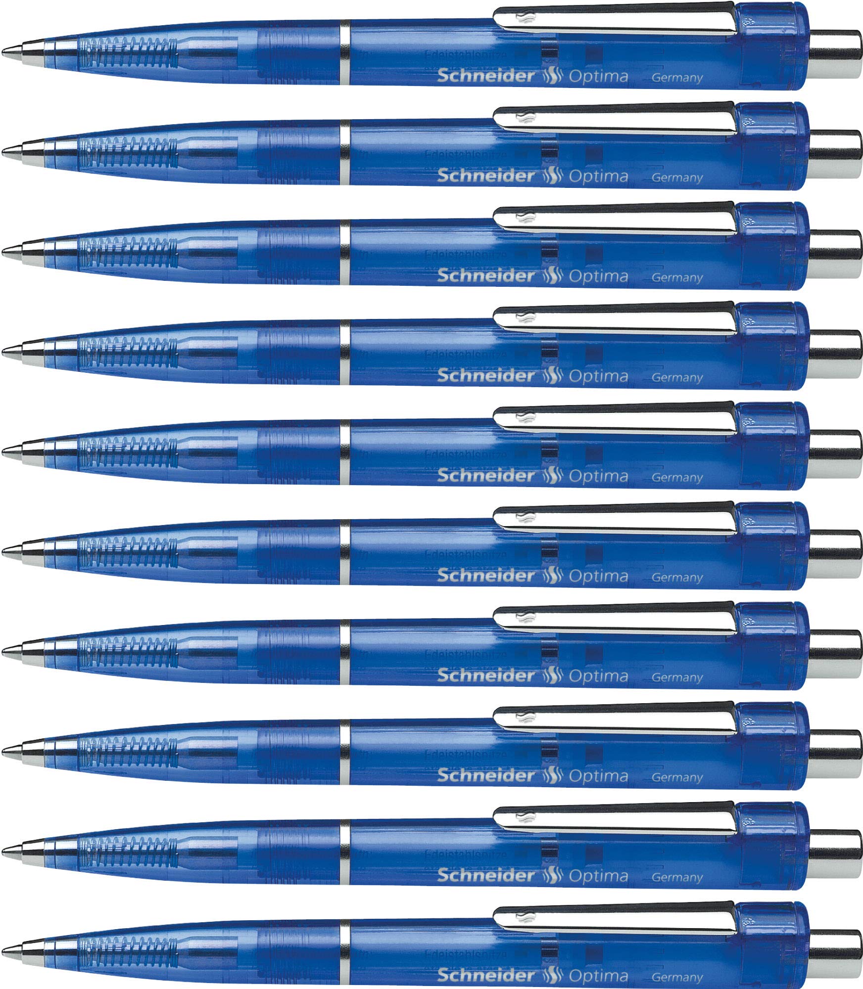 Schneider Optima Click-Top Ballpoint Pen Type M Indelible Ink Pack of 10 Blue / Transparent Shaft with Blue Ink