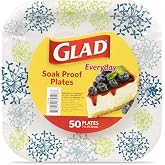 Glad Everyday Round Paper Plates, Blue Hydrangea, 7 Inch, 50 Count | Soak-proof and cut-resistant, microwave safe, for dessert, appetizers, meals, and parties, sturdy design