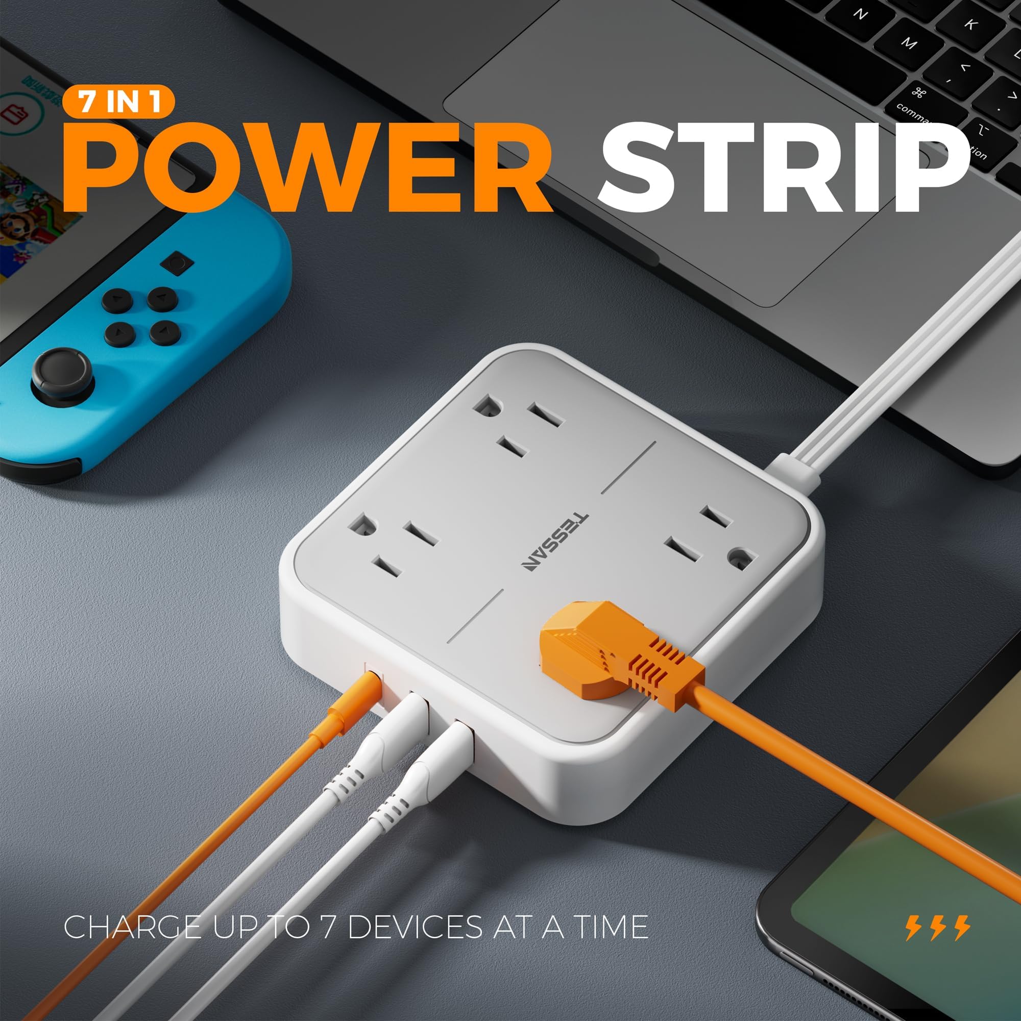 Flat Plug Extension Power Strip