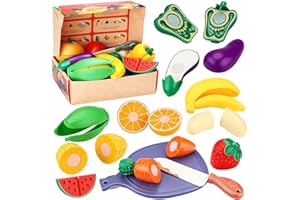 Deejoy 26pcs Pretend Food Play Food Cutting Set For Kids,Cuttable Fruits And Vegetables Toy Kitchen Accessories With Knives And Cutting Board,Educational And Birthday Gift For Toddlers,Kids,Boys,Girls