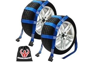 ARMORLOGISTICS Tow Dolly Basket Straps with Flat Hook, 2 Pack Tow Dolly Straps, Fits 14"-17" Tires Wheels, Breaking Strength 10000 lbs, 2" Over Wheel Car Basket Tie Down Strap with Carrying Bag, Blue