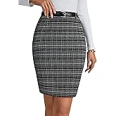 OPOIPIN Women's Plaid High Waist Zipper Slit Pencil Bodycon Mini Skirt