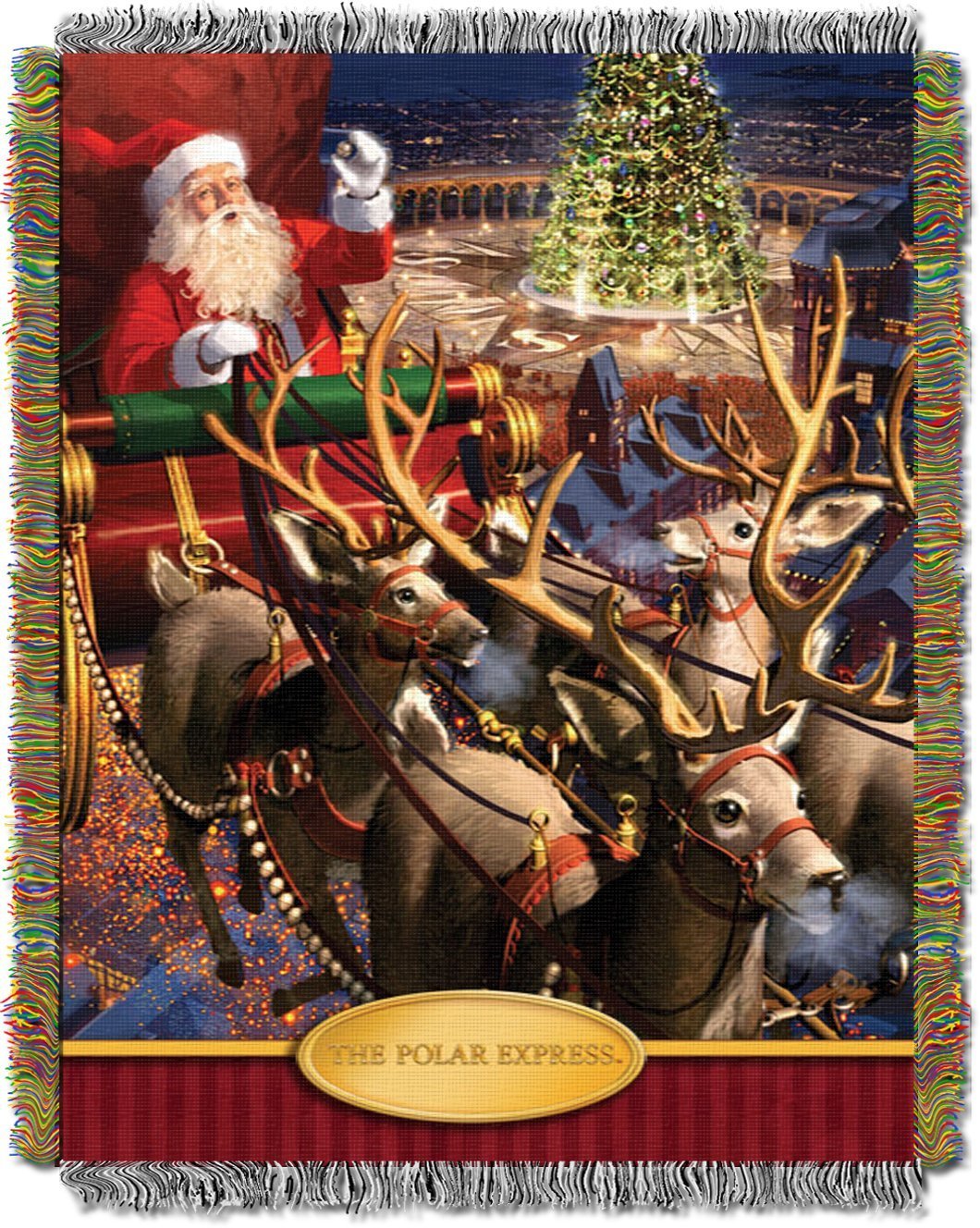 Northwest Polar Express Woven Tapestry Throw Blanket, 48" x 60", Santa Flight — image 1