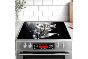 BVBOX Silver flower Stove Top Cover Retro Flower Gas Stove Top Cover for Home Decoration Kitchen Pad Non-Stick Washable Cooktop Covers Countertop Protector Keep Stove Clean 28"x20"