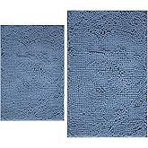 BOANKODU Bathroom Rugs Sets 2 Piece, Extra Soft Chenille Bath Mat Absorbent Bathroom Rug, Bathroom Mat with PVC Non-Slip Bottom, Machine Washable Bath Rugs (32x20 Inch + 24x16 Inch, Deep Blue)