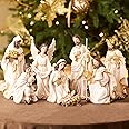 Valery Madelyn Christmas Nativity Set, 8 Piece Nativity Sets & Figures Resin 8'' Holy Family, White Gold Christmas Scene Jesus Religious for Holiday Indoor Xmas Gift Table Decorations