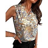 Rapbin Women's Silk Tank Tops V Neck Pleated Sleeveless Satin Blouses Spring Business Work Shirts