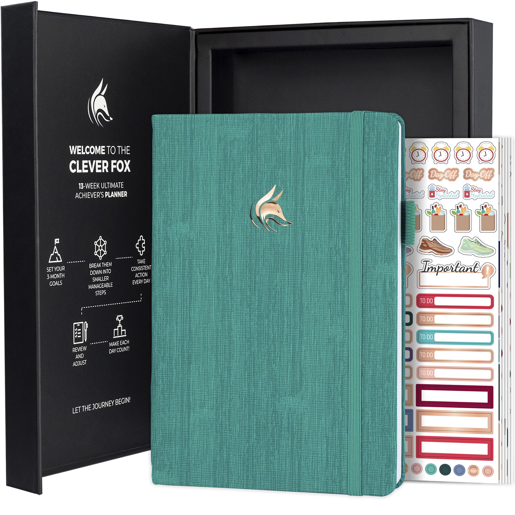 Clever Fox Ultimate Achiever’s Goal Planner - Focus & Productivity 90 Day Journal. Daily Weekly Monthly Planner Organizer & Hourly Schedule Notebook - Undated, Hardcover, A5 Size, Turquoise — image 1
