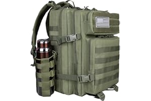 TBNBO 45L Large Army Green Military Tactical Backpack for Men, 3 Days Bug Out Bag Assault Pack with Adjustable Bottle Holder and Molle System, Outdoor Daypack Rucksack for Camping Hiking Fishing