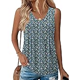 Zeagoo Womens Tank Tops 2026 Sleeveless Pleated V Neck Loose Fit Summer Clothes Flowy Boho Shirts